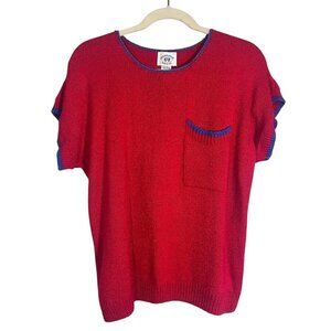 Retro Silk Knit Sweater L Red Preppy Neutral Classic Chic Festive Holiday 80s